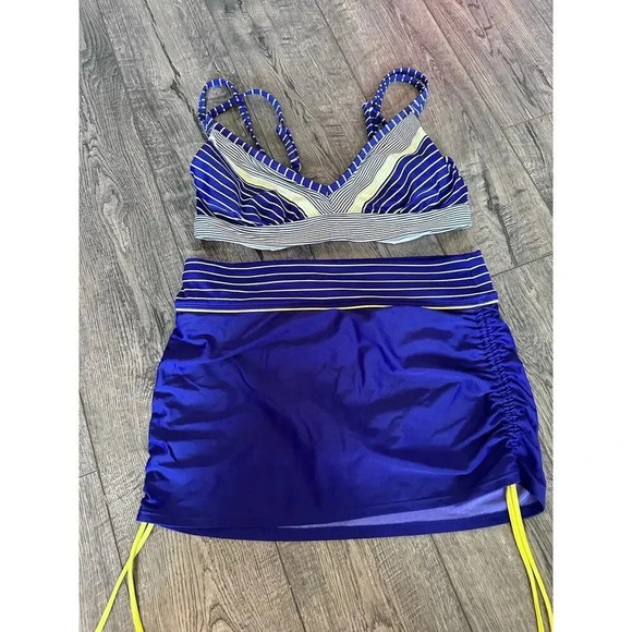 Athleta Blue Strappy Bikini Top & Swim Skirt Athletic Swimwear Set Size Small - Picture 1 of 8
